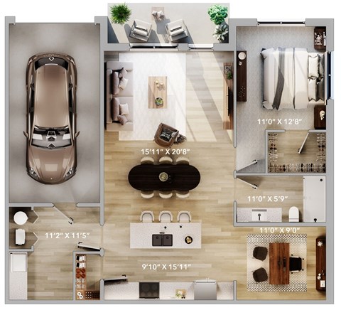 A collage of interior design layouts for a car and a house.